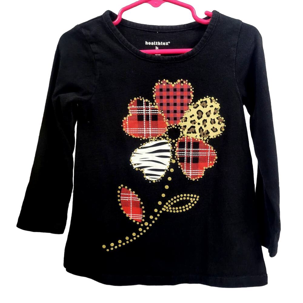 Healthtex Black Long Sleeve Top w/‎ Flower Graphic Size 3T